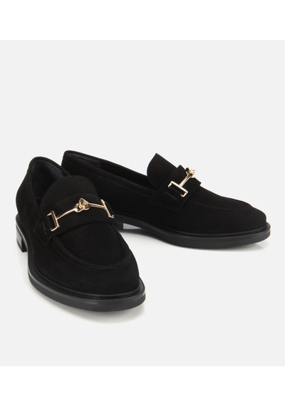 Hotiç Kadın Süet Deri Siyah Tokalı Klasik Loafer