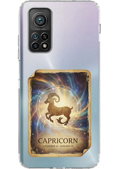 Xiaomi Mi 10 T Pro İle Uyumlu Burç Kartları Oğlak Tasarımlı Şeffaf Silikon Kılıf Şeffaf