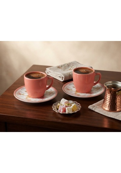 Pastel Pembe Porselen Kahve Sunum Takımı 2 Kişilik