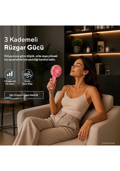 Kumtel Şarj Edilebilir Mini El Vantilatörü Type-c Şarjlı 3 Kademeli 400 Mah Hff-03c