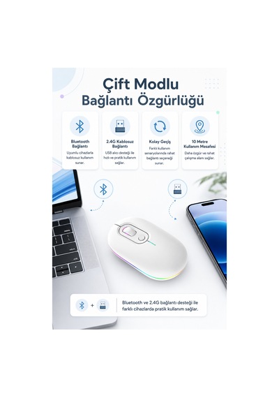 Beyaz Şarjlı Kablosuz Mouse Bluetooth 5.2 + 2.4g Çift Modlu Sessiz Tuşlu Rgb Işıklı 800 1200 1600 Dpı Type-c Şarjlı Ergonomik Mouse Çok Renkli Diğer Beyaz Şarjlı Kablosuz Mouse Bluetooth 5.2 + 2.4g Çift Modlu Sessiz Tuşlu Rgb Işıklı 800 1200 1600 Dpı Type-c Şarjlı Ergonomik Mouse Çok Renkli Diğer