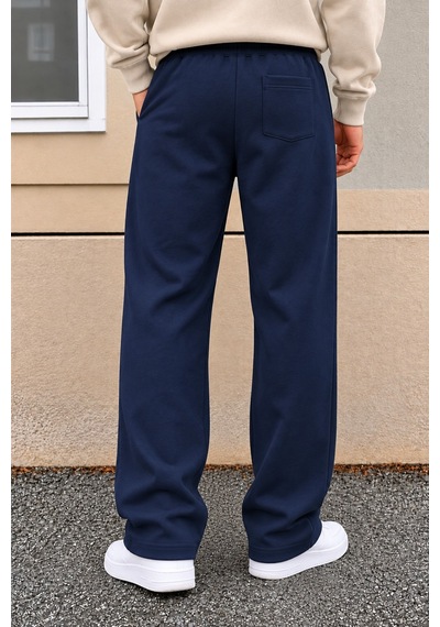 Tarz Cool Erkek Oversize Baggy Fit Eşofman Altı %100 Pamuk 3 İplik Şardonlu Bol Paça Rahat Kesim Lacivert