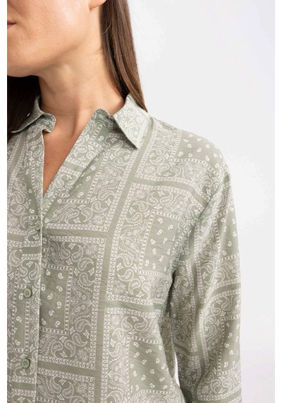 Defacto Regular Fit Desenli Yarım Kollu Gömlek C3818ax24smkh461 Haki