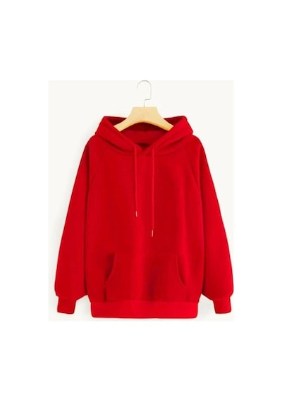 Blackjack Giyim Blackjackgiyim Düz Kapşonlu Sweatshirt Pamuklu Kırmızı