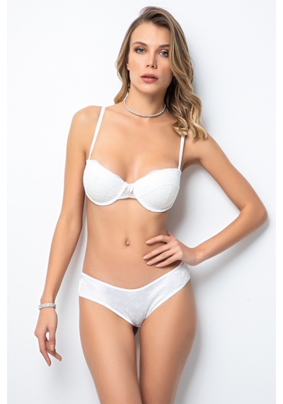 Miorre Push-Up Dolgulu Straplez Dantelli Sütyen Takımı Ekru