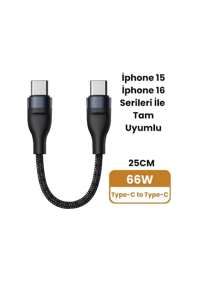 Polham 60w Süper Hızlı Pd Type C To Type C Şarj Kablosu 25 CM