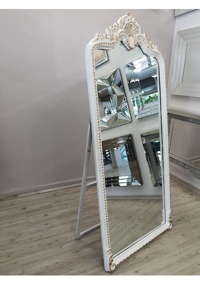 Ayna Denizi Princess White Gold Model Beyaz Altın Renk Dekoratif Ayaklı Boy Aynası Beyaz - Altın