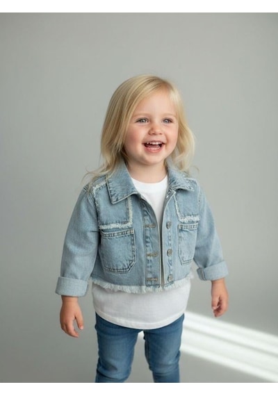 Zekids Kız Çocuk Crop Kesim Kot Ceket-16901 Çok Renkli