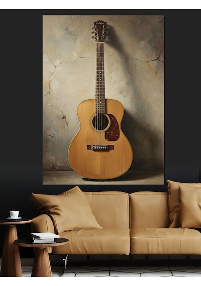 Ahşap Tablo Akustik Gitar Müzik Aleti Yiyecek Ve İçecek Tabloları