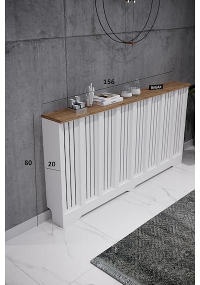 Petek Kaplama Modern Radyatör Kapatma Ünitesi Ön Panel Mdf Tasarım İç Ölçü 156 Cm Dış Ölçü 160 Cm Petek 156 Beyaz Üstü Çam D2