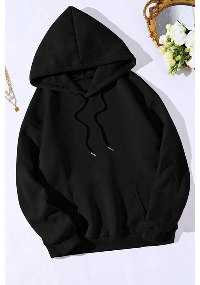 Unisex Mantar Baskılı Oversize Sweatshirt Siyah