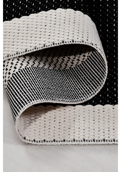 Vatra Modern Sisal Görünümlü Polyester Halı, Robot Süpürge Uyumlu, Mutfak Oturma Odası Koridor Halısı Siyah/ekru