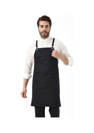 Barista Askılı Önlük Tek Cepli - Siyah-7140 Siyah