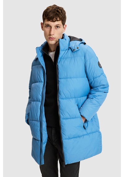 U.S. Polo Assn. Erkek Mavi Kapüşonlu Yaka Regular Fit Ara Boy Fermuarlı Cepli Kaban 50328178-vr036