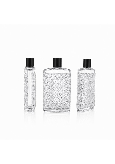 15 Adet Boş Cam Kolonya Şişe, 200 Ml, Kristal Model, Şeffaf, Gold-siyah Kapaklı