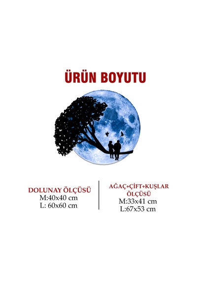 Kişiselleştirilebilir Led Işıklı Epoksi Cam Katmanlı Tablo Linda Sevgili Dolunay Mavi - 737866210 Mavi