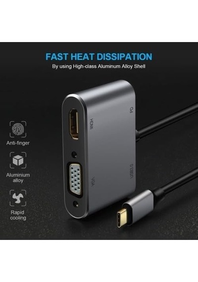 Cf02 Macbook Uyumlu Type-c To 4k Ultra Hd 1080p Hdmı/vga/pd Şarj/usb 3.0 4ın1 Çevirici Hub Adaptör