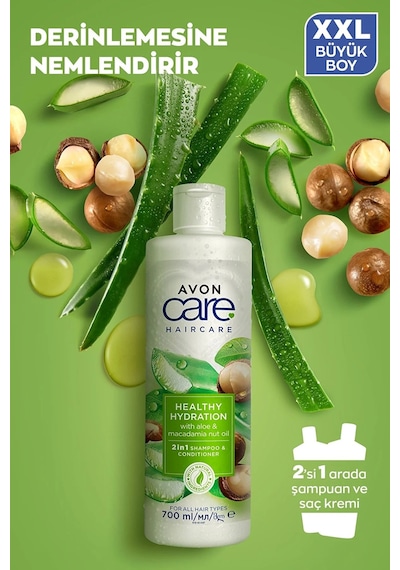 Avon Care Aloe Vera ve Makademya Fındığı Yağı Şampuan ve Saç Bakım Kremi 700 ML