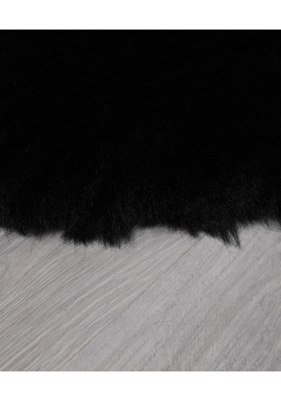 Dekoratif Tavşan Tüyü Ultra Yumuşak Peluş Yuvarlak Halı Siyah