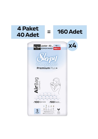 Sleepy Bio Natural Premium Plus Airbag Comfort Ultra Paket Külot Bez 5 Numara Junior 160 Adet