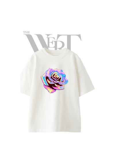 Thewert Neon Rose Tasarım Baskılı Ünisex Beyaz Oversize T-shirt