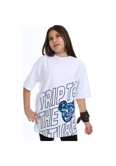 Ekkokids Çocuk Trip Baskılı Tshirt-14548 Beyaz