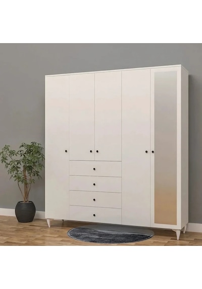 5 Kapılı 4 Çekmeceli Aynalı Gardırop Mdf Antrasit 5 Kapılı 4 Çekmeceli Aynalı Gardırop Mdf Antrasit