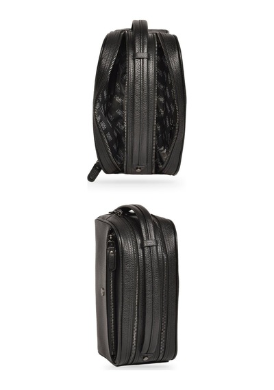 Praff Leather Siyah Hakiki Deri Çok Bölmeli Erkek Portfoy El Çanta Pc-001