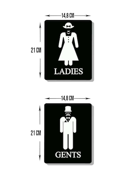 Decorıta Cam Wc Yönlendirme Levhası 2'Li Siyah Ladies - Gents