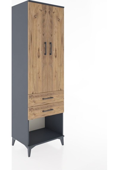 Hyperion Dolap Tek Raflı 2 Çekmeceli Tek Askılı 60x44x195 Antrasit-çam Antrasit
