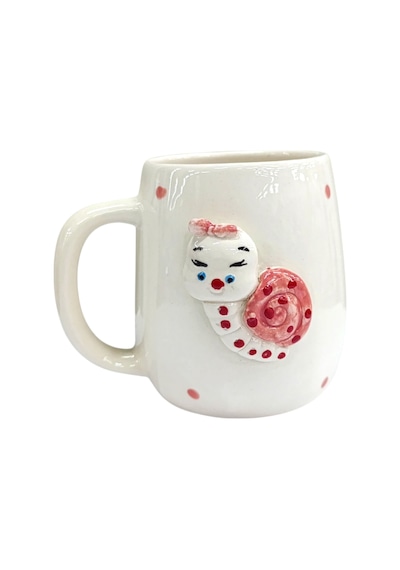 Boni Bon Collection Design 3d Kabartma El Yapımı Sevimli Salyangoz Seramik Kupa Bardak 400 Ml