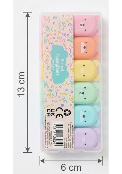 Ayıcık Figürlü 6'lı Minik Fosforlu Pastel Kalem Seti Çok Renkli