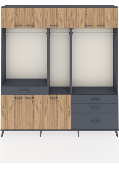 Arges Dolap 8 Raflı 4 Çekmeceli 3 Askılı 220x30x243 Antrasit-çam/antrasit Atlas Çam/antrasıt