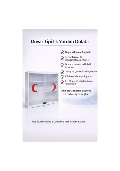 Duvar Tipi İlk Yardım Dolabı, Şeffaf Kapaklı, Kilitli, Çok Bölmeli, Plastik Gövde, Ev Ofis İş Yeri İçin Diğer