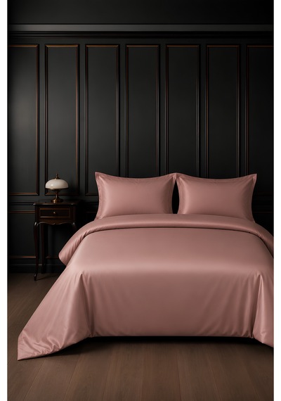 %100 Pamuk Saten Pudra Pembe 83 Tel-125 Gsm Çift Kişilik Nevresim Takımı