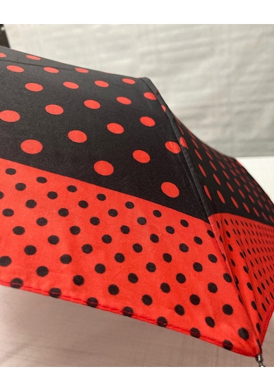 Marlux Marlüx Puantiyeli Tam Otomatik Kadın Şemsiye. Kırmızı - Siyah
