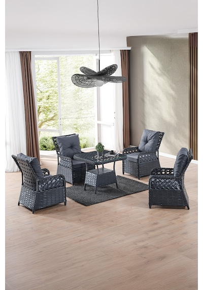Duru 4 Kişilik Rattan Bahçe Balkon Mutfak Masa Takımı Antrasit