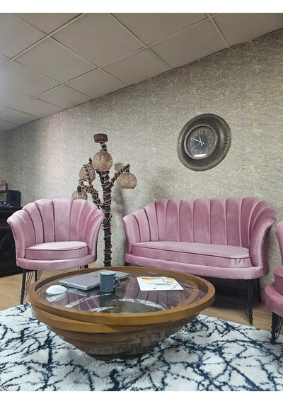 Zafir İstiridye Takım Siyah Boyalı Telli Ayak Çay Seti Koltuk Takımı Pembe