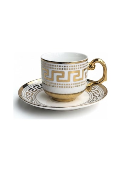 6 Lı Geometrik Desen 90 Ml Porselen Türk Kahvesi Fincanı Beyaz