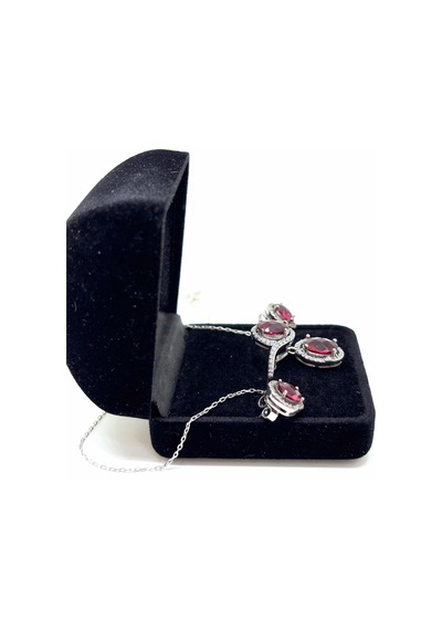 Oya Silver Lal Taşlı Işıltılı Gümüş Set&takım