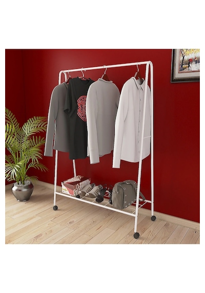 Tekerlekli Oval Askılık Ayaklı Askılık Konfeksiyon Butik Askılık Beyaz