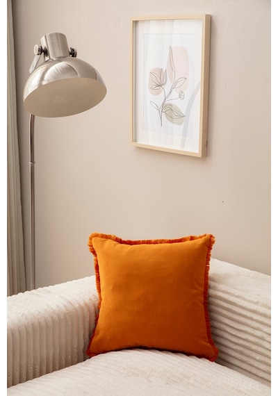 Swita Home Saçaklı Tek Renk 43x43 Kırlent Kılıfı Hardal