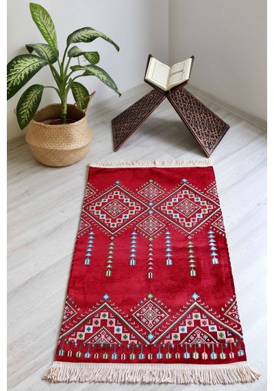 Kilim Desenli Astarlı Lüks Seccade S1020 Krımızı Kırmızı