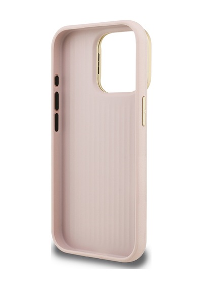 Apple Uyumlu iPhone 15 Pro Max Kılıf Guess Lisanslı Grained Yazı Logolu Kamera Standlı Kapak Pembe