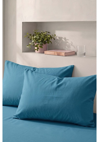 Petrol Mavisi %100 Pamuklu 2'li Yastık Kılıfı 50x70 Cm Mavi
