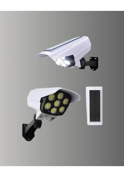 77 Led'li Güneş Enerjili Güvenlik Lambası Ve Kukla Kamera Hareket Sensörlü, 2400mah Pilli Standart