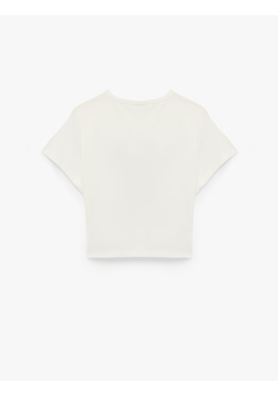Koton Pamuklu Kısa Kollu Bisiklet Yaka Fiyonk İşleme Detaylı Pijama Üstü Beyaz 6wlk40185mk Beyaz