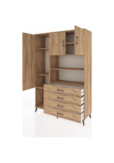 Hyperion Dolap 7 Raflı 4 Çekmeceli 3 Kapaklı 132x44x195 Çam-çam/çam Atlas Çam/atlas Çam