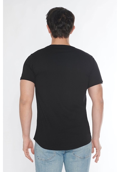 Black Horn Erkek Geniş Yaka %100 Pamuk Salaş T-shirt Siyah