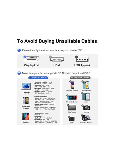 Type C To Displayport Kablo 2 Metre 8k-60hz 4k-120 Hz Thunderbolt 3 Uyumluluğu Zr858